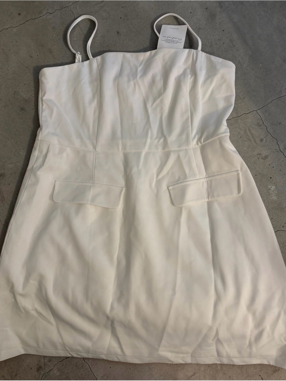 White Strapless Mini Dress with Flap Pocket Detail - Picture 2 of 6